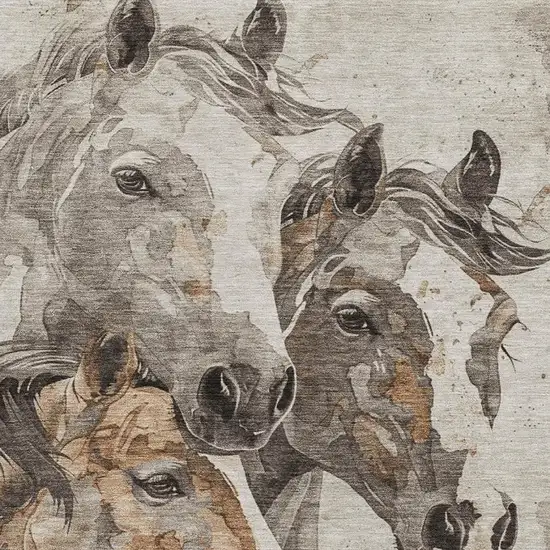 Beige Ivory And Gray Animal Print Washable Area Rug With UV Protection Photo 2