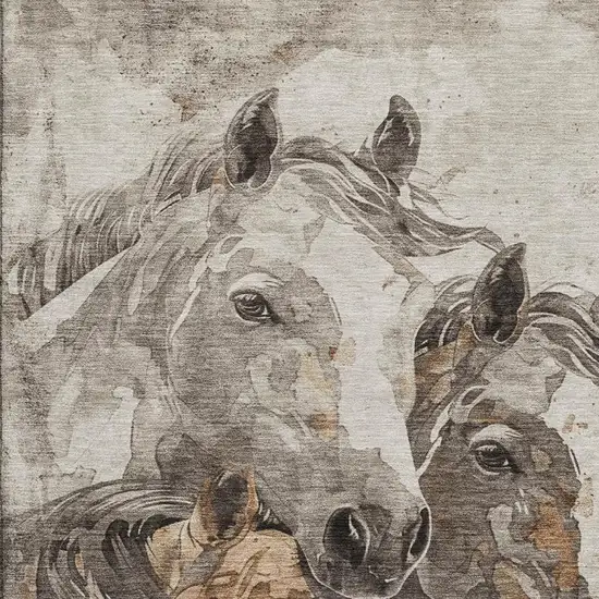 Beige Ivory And Gray Animal Print Washable Area Rug With UV Protection Photo 2