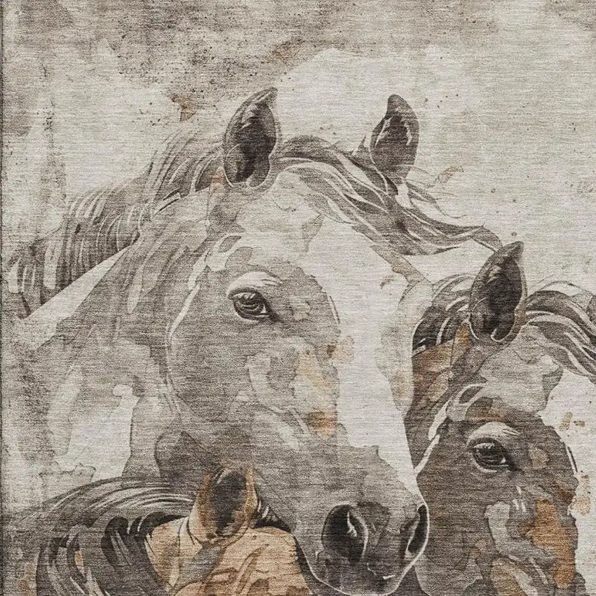 Beige Ivory And Gray Animal Print Washable Area Rug With UV Protection Photo 2