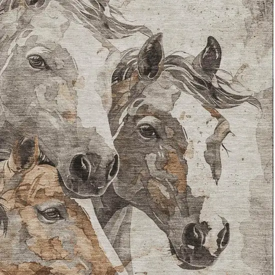 Beige Ivory And Gray Animal Print Washable Area Rug With UV Protection Photo 2