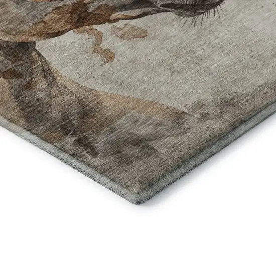 Beige Ivory And Gray Animal Print Washable Area Rug With UV Protection Photo 8