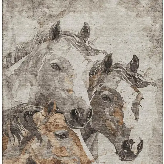 Beige Ivory And Gray Animal Print Washable Area Rug With UV Protection Photo 3