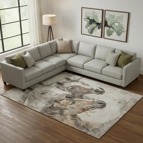 Beige Ivory And Gray Animal Print Washable Area Rug With UV Protection Photo 2