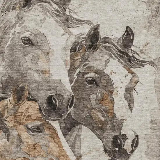 Beige Ivory And Gray Animal Print Washable Area Rug With UV Protection Photo 2