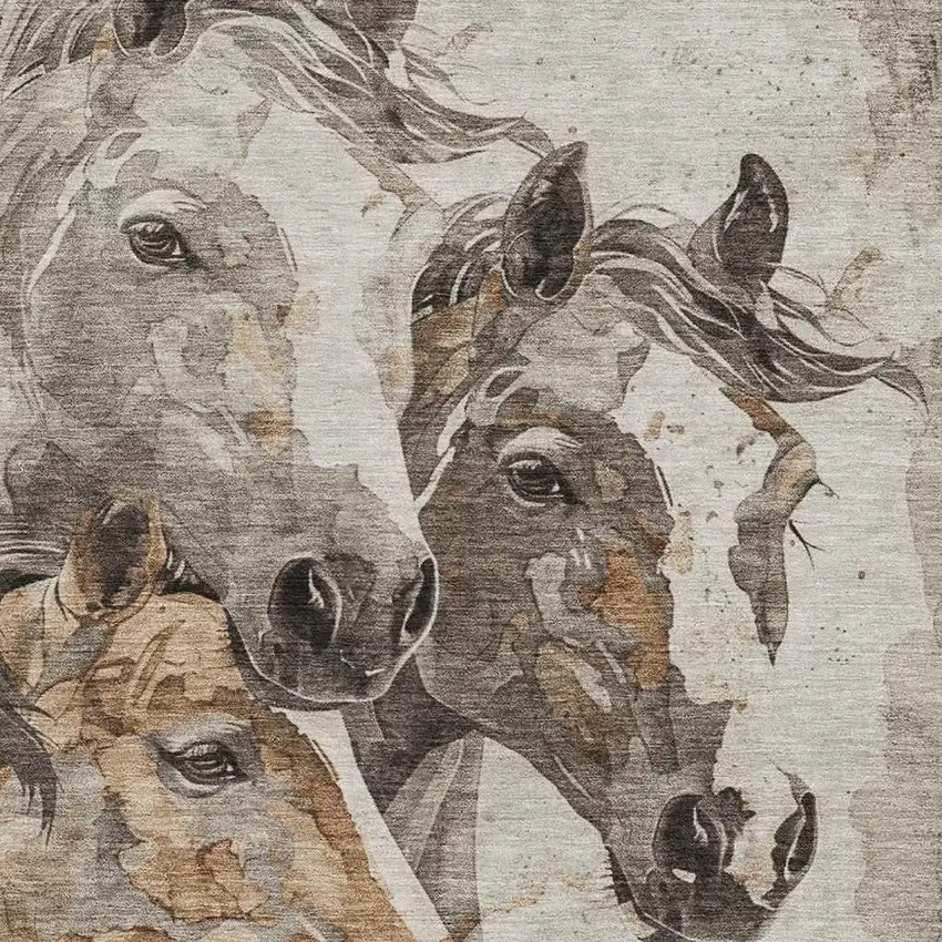 Beige Ivory And Gray Animal Print Washable Area Rug With UV Protection Photo 2