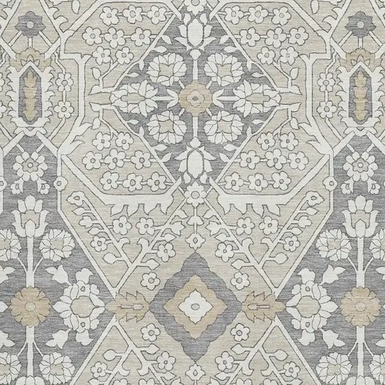 Beige Ivory And Gray Floral Washable Area Rug With UV Protection Photo 4