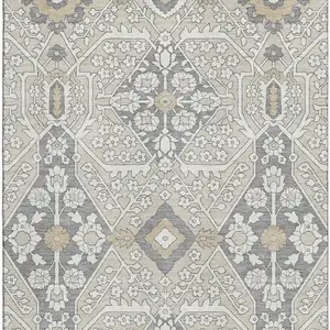 Photo of Beige Ivory And Gray Floral Washable Area Rug With UV Protection