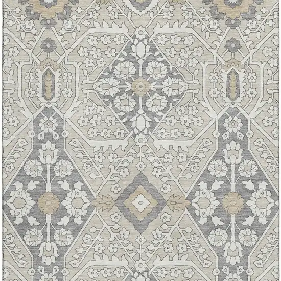 Beige Ivory And Gray Floral Washable Area Rug With UV Protection Photo 4