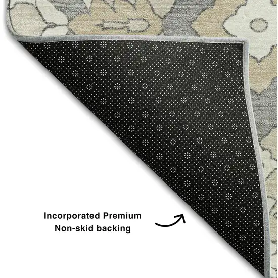 Beige Ivory And Gray Floral Washable Area Rug With UV Protection Photo 7