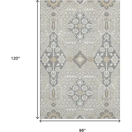 Beige Ivory And Gray Floral Washable Area Rug With UV Protection Photo 3