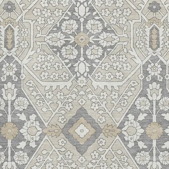 Beige Ivory And Gray Floral Washable Area Rug With UV Protection Photo 4