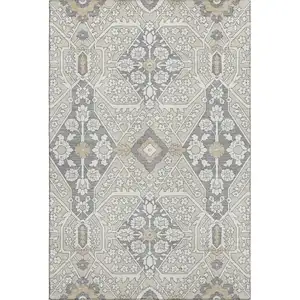Photo of Beige Ivory And Gray Floral Washable Area Rug With UV Protection