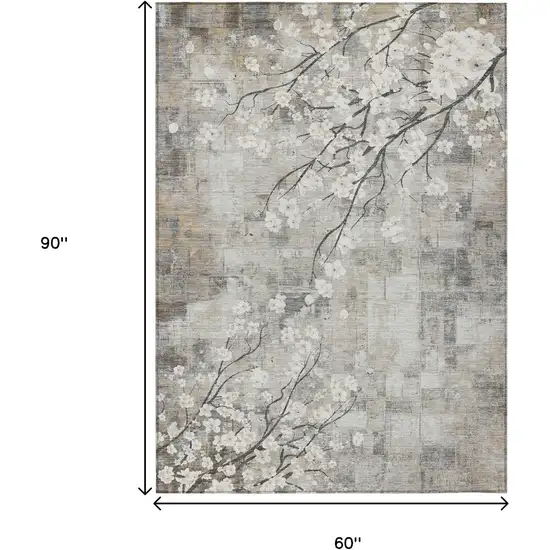Beige Ivory And Gray Floral Washable Indoor Outdoor Area Rug Photo 3