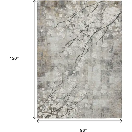 Beige Ivory And Gray Floral Washable Indoor Outdoor Area Rug Photo 3