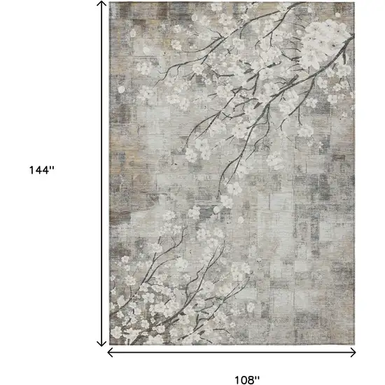 Beige Ivory And Gray Floral Washable Indoor Outdoor Area Rug Photo 3