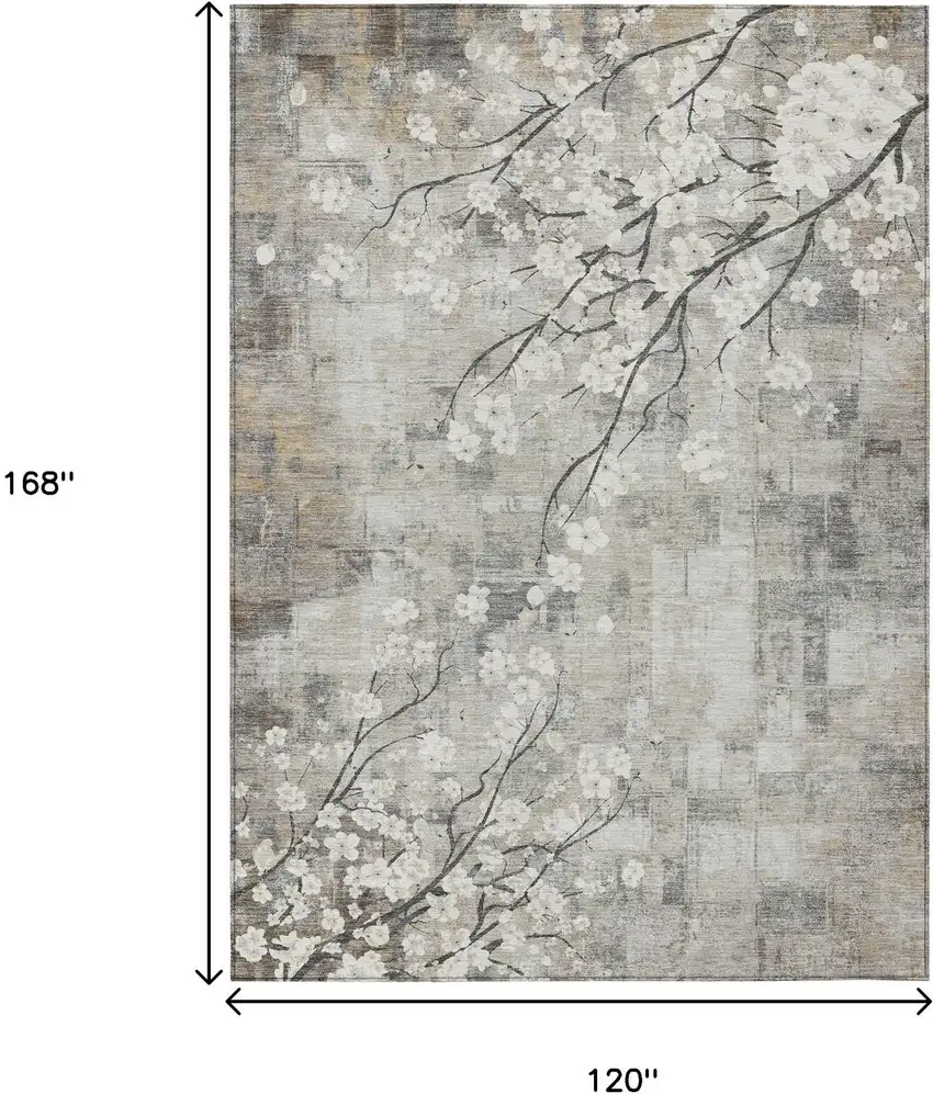 Beige Ivory And Gray Floral Washable Indoor Outdoor Area Rug Photo 4