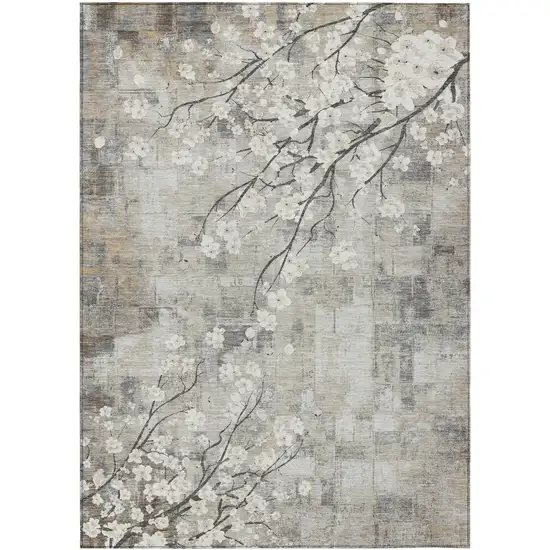 Beige Ivory And Gray Floral Washable Indoor Outdoor Area Rug Photo 2