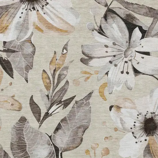 Beige Ivory And Gray Floral Washable Indoor Outdoor Area Rug Photo 7