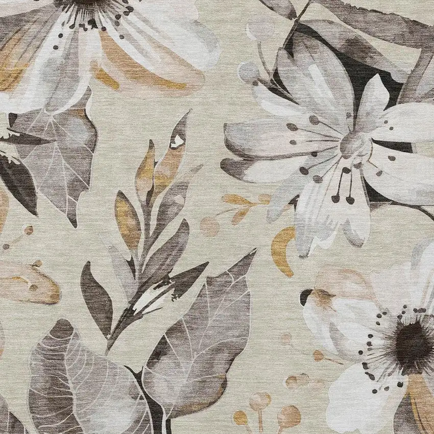 Beige Ivory And Gray Floral Washable Indoor Outdoor Area Rug Photo 7