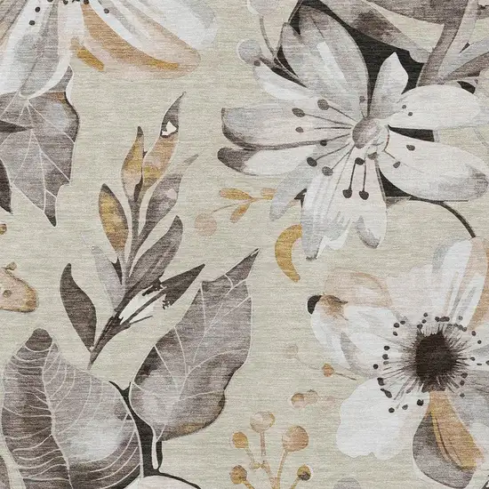 Beige Ivory And Gray Floral Washable Indoor Outdoor Area Rug Photo 7