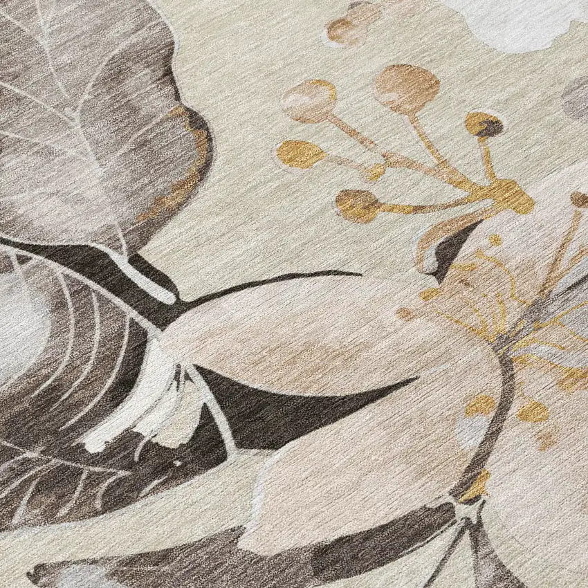 Beige Ivory And Gray Floral Washable Indoor Outdoor Area Rug Photo 7