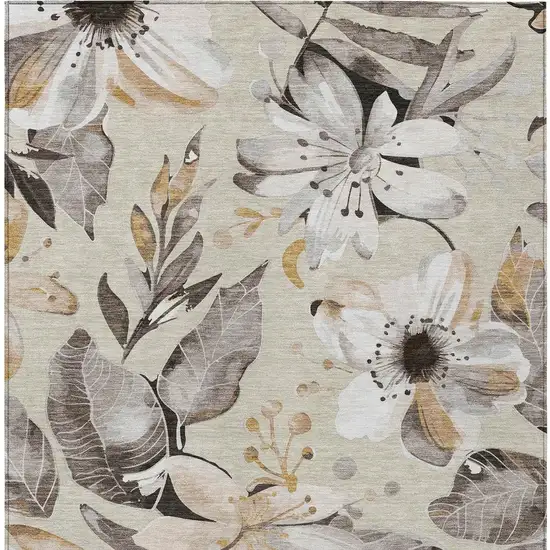 Beige Ivory And Gray Floral Washable Indoor Outdoor Area Rug Photo 7