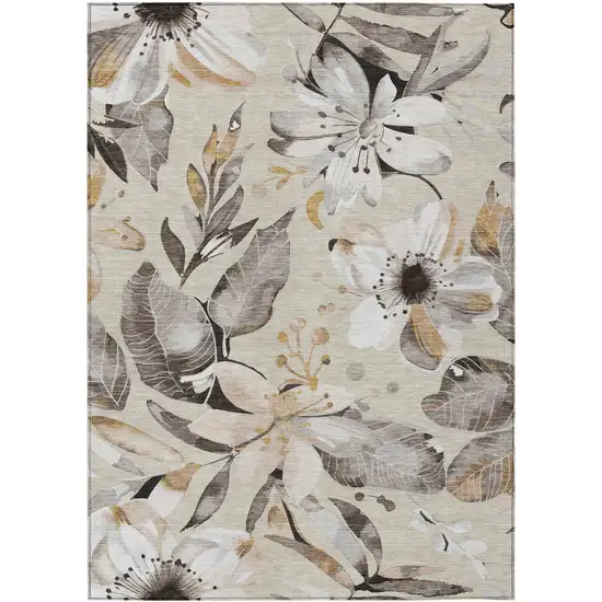 Beige Ivory And Gray Floral Washable Indoor Outdoor Area Rug Photo 2