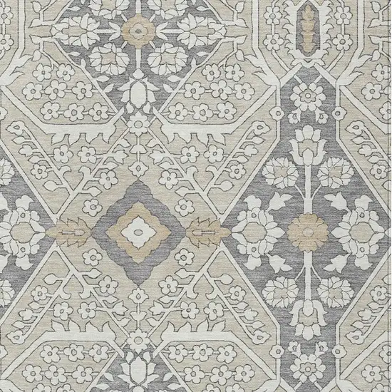 Beige Ivory And Gray Floral Washable Indoor Outdoor Area Rug Photo 6