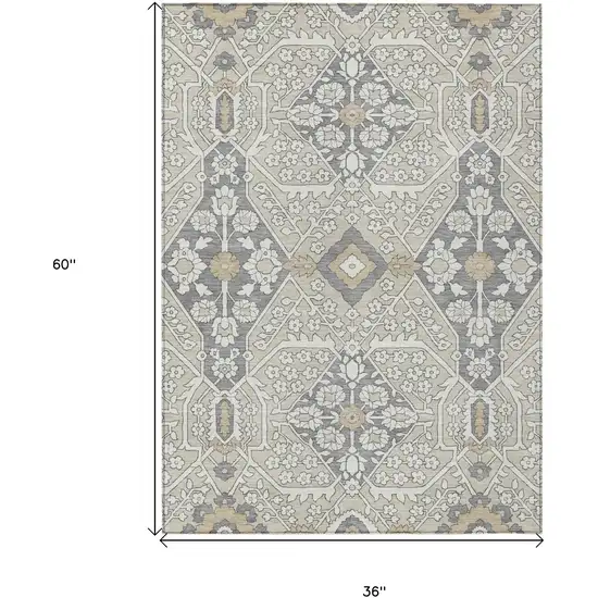 Beige Ivory And Gray Floral Washable Indoor Outdoor Area Rug Photo 3