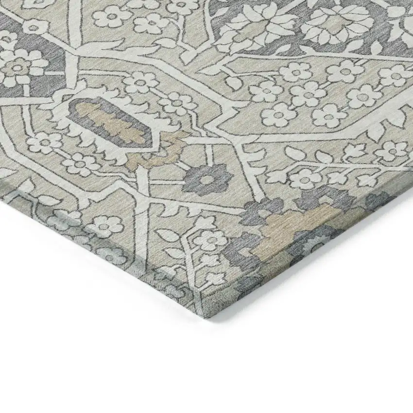Beige Ivory And Gray Floral Washable Indoor Outdoor Area Rug Photo 5