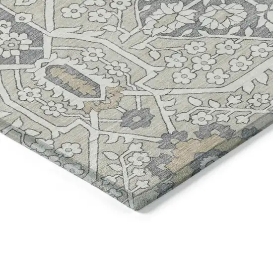 Beige Ivory And Gray Floral Washable Indoor Outdoor Area Rug Photo 5