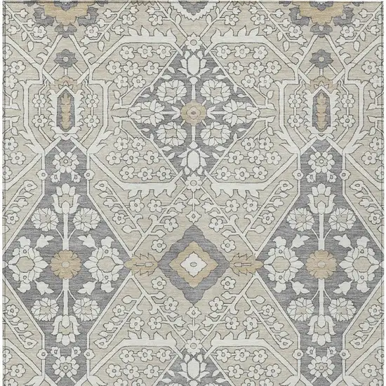 Beige Ivory And Gray Floral Washable Indoor Outdoor Area Rug Photo 7
