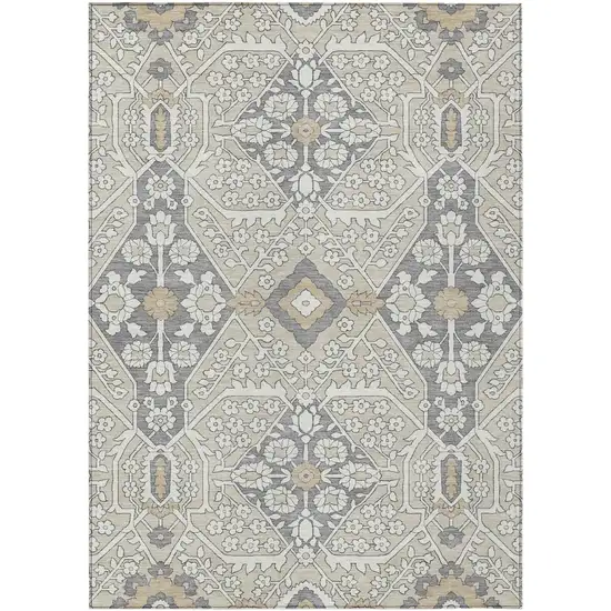 Beige Ivory And Gray Floral Washable Indoor Outdoor Area Rug Photo 2