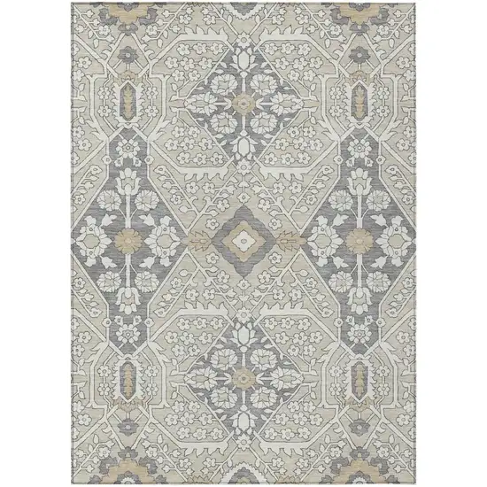 Beige Ivory And Gray Floral Washable Indoor Outdoor Area Rug Photo 2