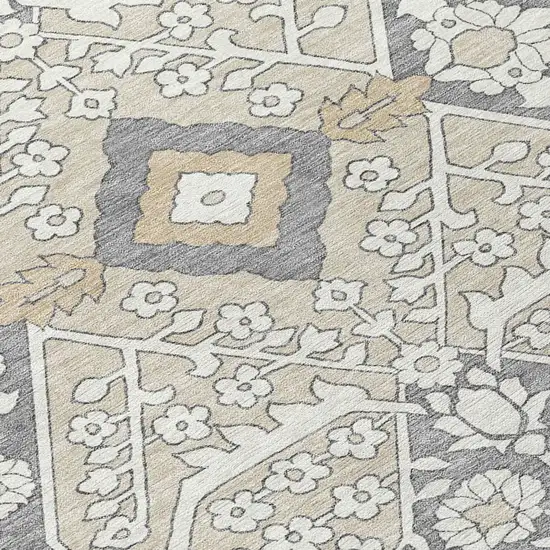 Beige Ivory And Gray Floral Washable Indoor Outdoor Area Rug Photo 6
