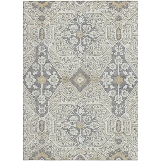 Beige Ivory And Gray Floral Washable Indoor Outdoor Area Rug Photo 8