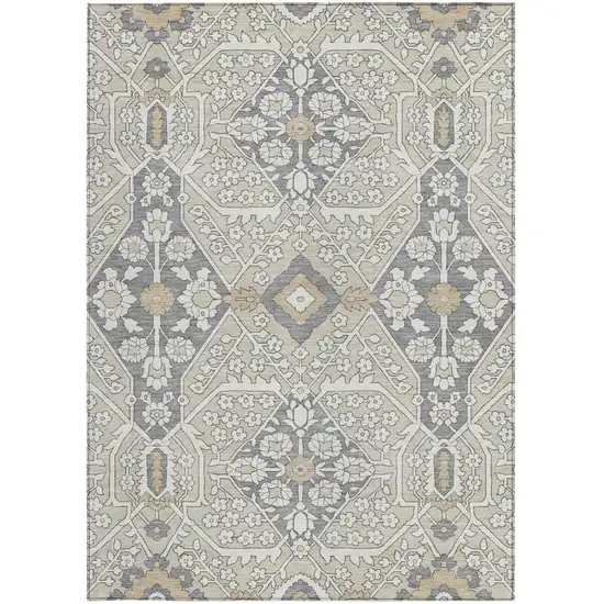 Beige Ivory And Gray Floral Washable Indoor Outdoor Area Rug Photo 8