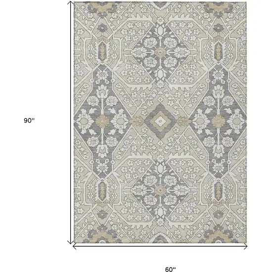 Beige Ivory And Gray Floral Washable Indoor Outdoor Area Rug Photo 3