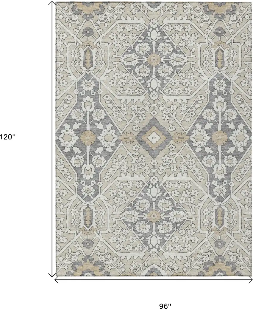 Beige Ivory And Gray Floral Washable Indoor Outdoor Area Rug Photo 3