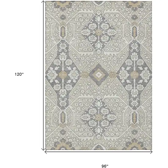 Beige Ivory And Gray Floral Washable Indoor Outdoor Area Rug Photo 3