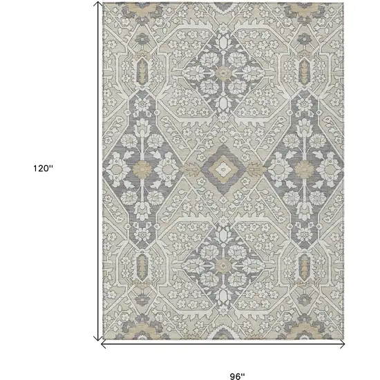 Beige Ivory And Gray Floral Washable Indoor Outdoor Area Rug Photo 3