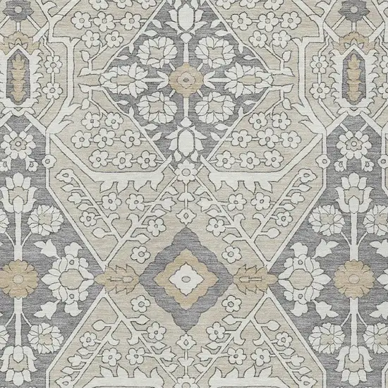 Beige Ivory And Gray Floral Washable Indoor Outdoor Area Rug Photo 6