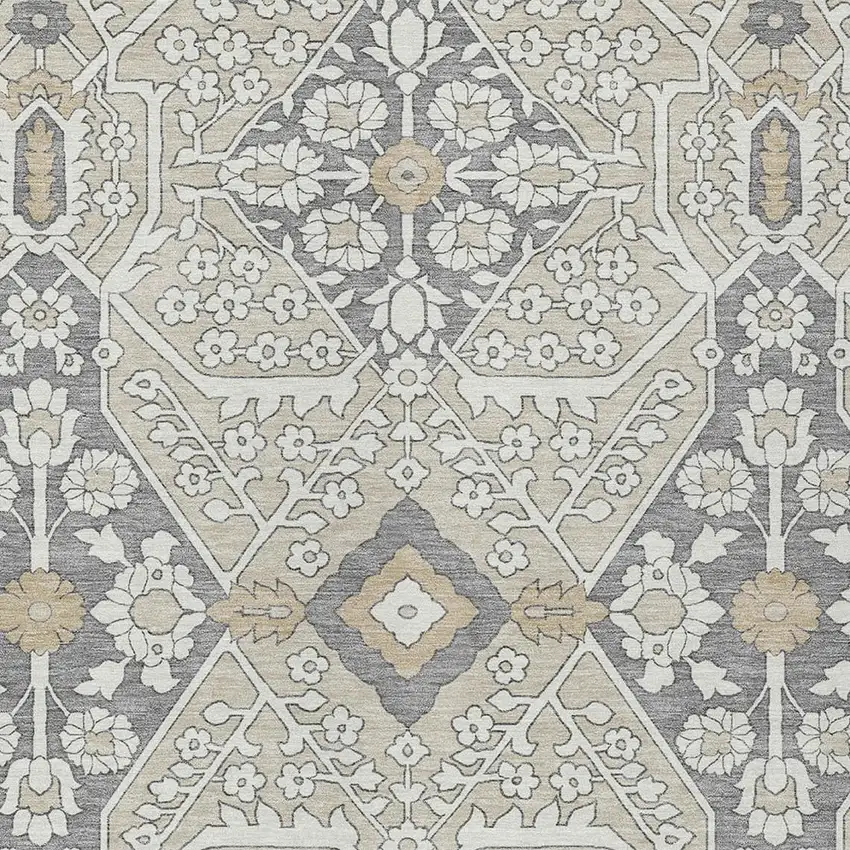 Beige Ivory And Gray Floral Washable Indoor Outdoor Area Rug Photo 6