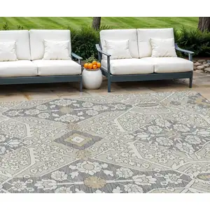 Photo of Beige Ivory And Gray Floral Washable Indoor Outdoor Area Rug