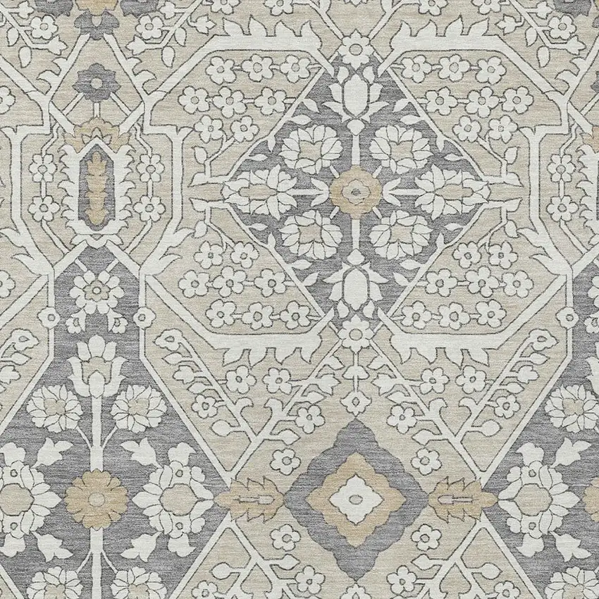 Beige Ivory And Gray Floral Washable Indoor Outdoor Area Rug Photo 6