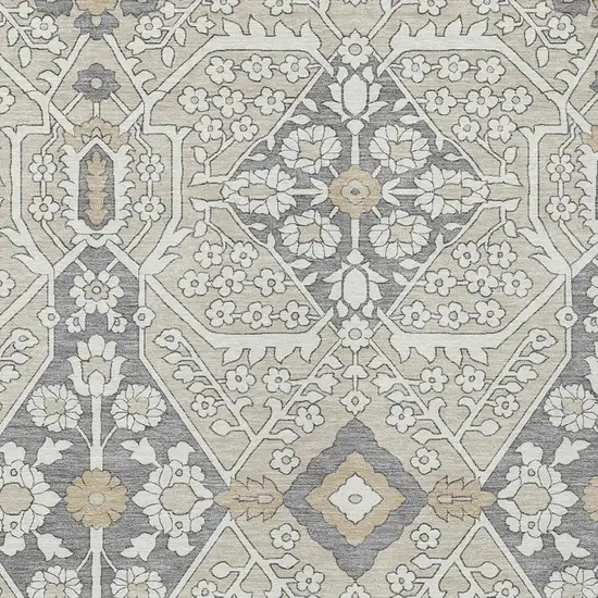 Beige Ivory And Gray Floral Washable Indoor Outdoor Area Rug Photo 6