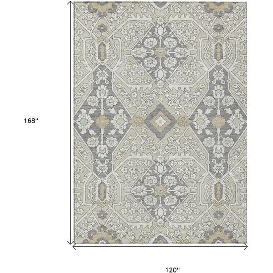 Beige Ivory And Gray Floral Washable Indoor Outdoor Area Rug Photo 3