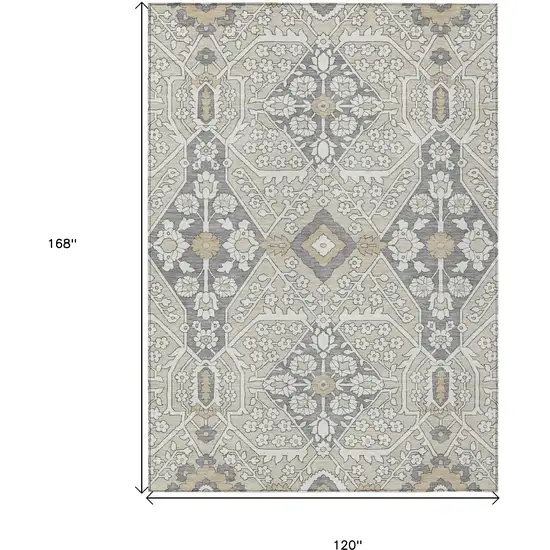 Beige Ivory And Gray Floral Washable Indoor Outdoor Area Rug Photo 3