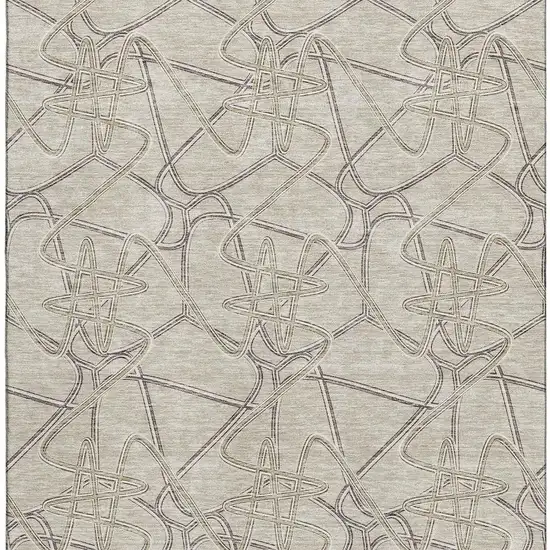 Beige Ivory And Gray Geometric Washable Area Rug With UV Protection Photo 3