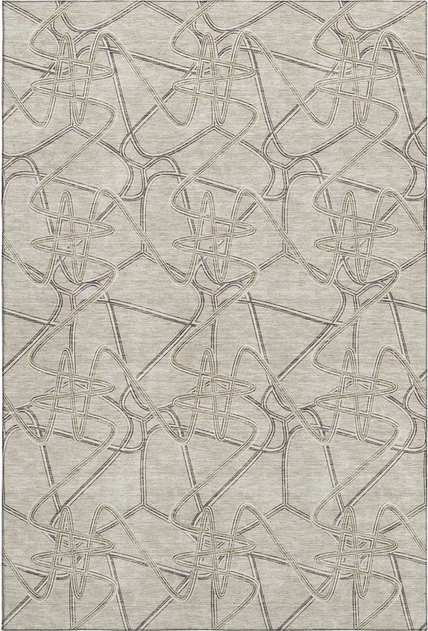 Beige Ivory And Gray Geometric Washable Area Rug With UV Protection Photo 1